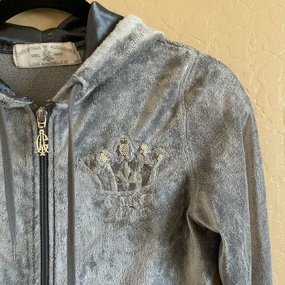 Y2K Christian Audigier Silver Velour Zip Up Sweatshirt Hoodie - Picture 5 of 11